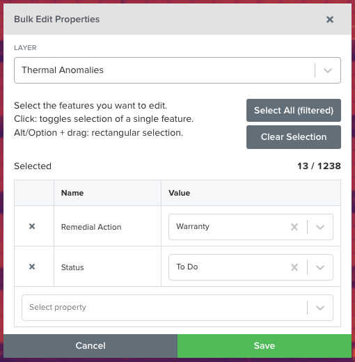 Bulk edit modal for a warranty claim