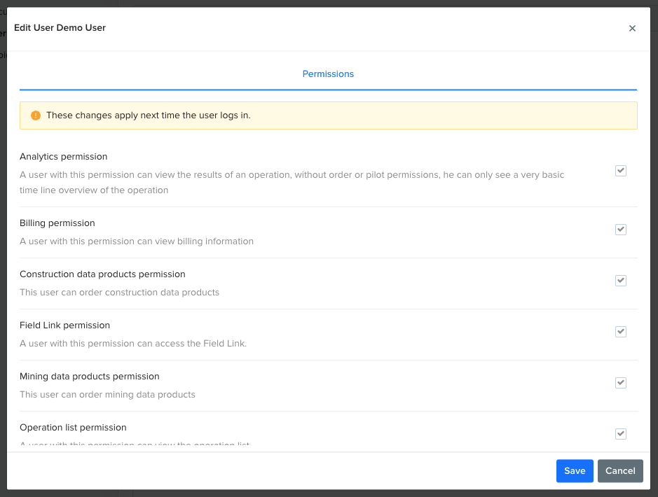 Edit permissions of an existing user